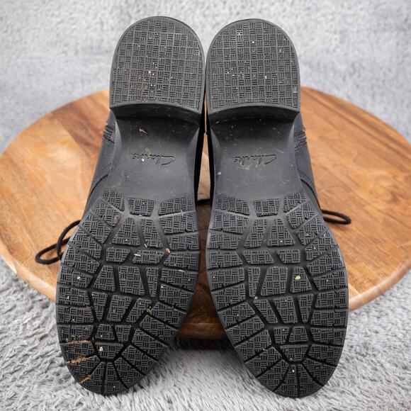 Clarks Womens Hollis Jasmine Boot Size 8 M Black Leather LaceUp Heel Lug Bootie - Picture 6 of 8